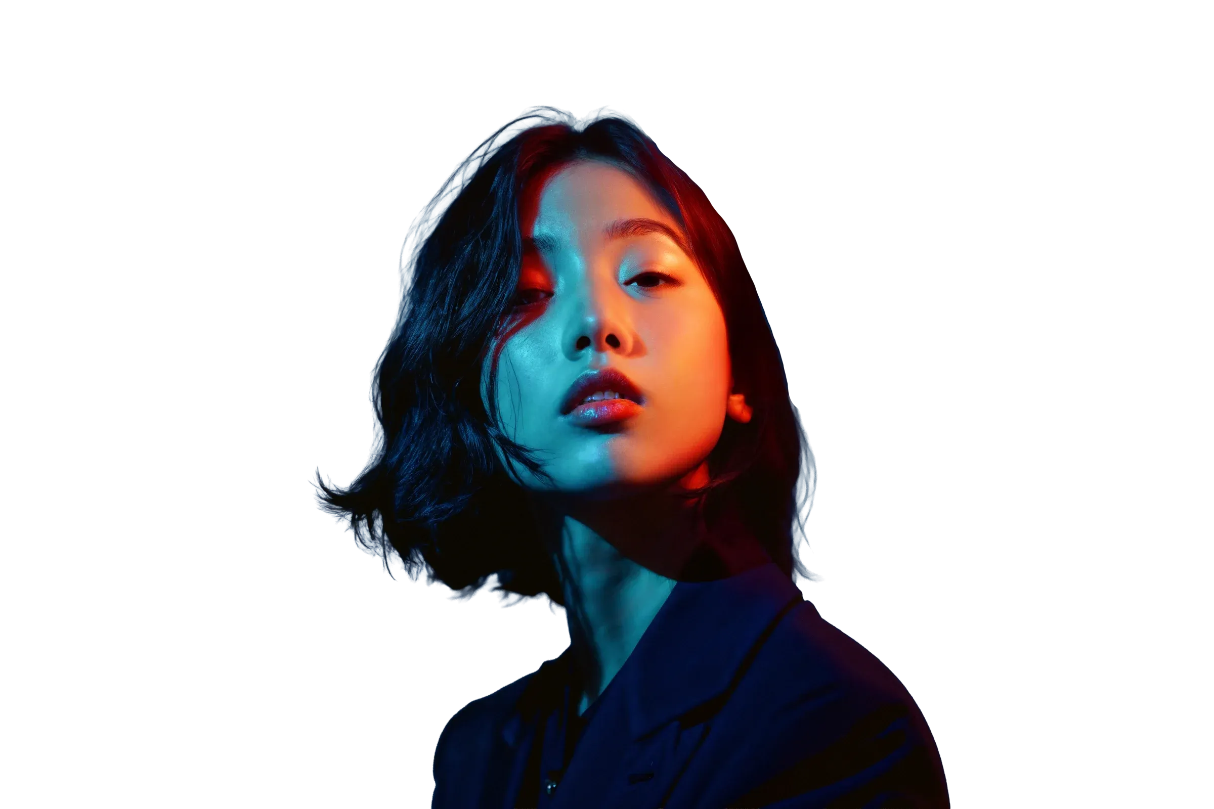 The same cut-out portrait with the flower removed from the face